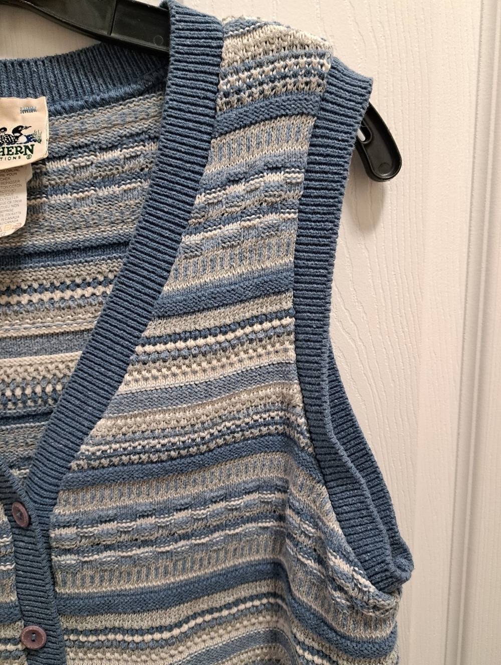 Vintage Northern Reflections Knit Vest Blue Cream Large Cottagecore Grandmacore - Picture 5 of 10